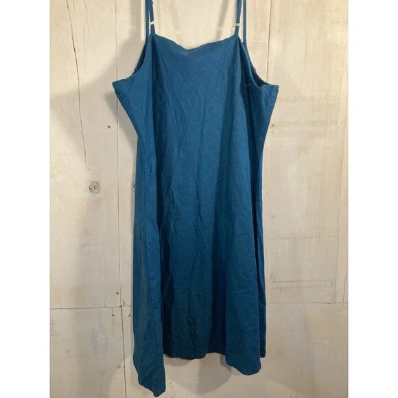 Vintage Y2K Slip Sun Dress Women Sz XL Blue Hemp Cotton Blend Sleeveless Hippie - Picture 7 of 7